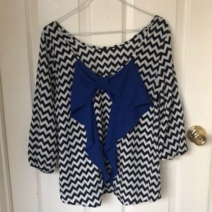 Chevron and Blue Ribbon Blouse Medium